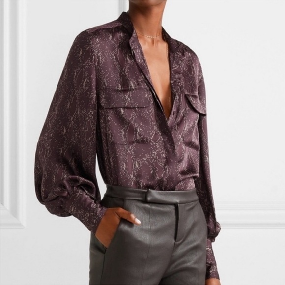 Like new Equipment Helaine python print collarless shirt Prune size XS - Picture 2 of 13